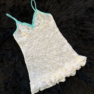 Victoria’s Secret Bridal Lace White Blue Trim Babydoll Small NWOT